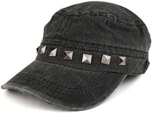 Distressed Flat Top Metallic Studded Frayed Cadet Style Army Cap