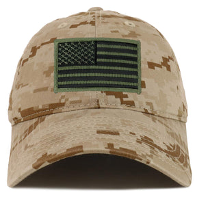 Armycrew Black Olive American Flag Embroidered Patch Camo Soft Crown Baseball Cap