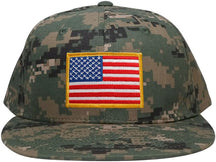 Armycrew Flat Bill Digital Camo American Flag Patch Snapback Cap - MCU - Black Grey