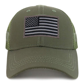 Armycrew American Flag Black Tactical Embroidered Patch Trucker Mesh Back Cap
