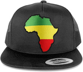 5 Panel Green Yellow Red Africa Map Embroidered Patch Flat Bill Mesh Snapback