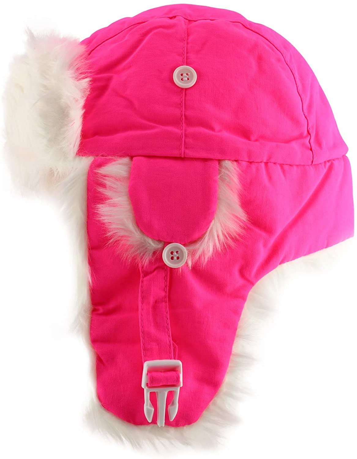 High Visibility Neon White Fur Aviator Winter Trooper Hat - Neon Pink - LXL