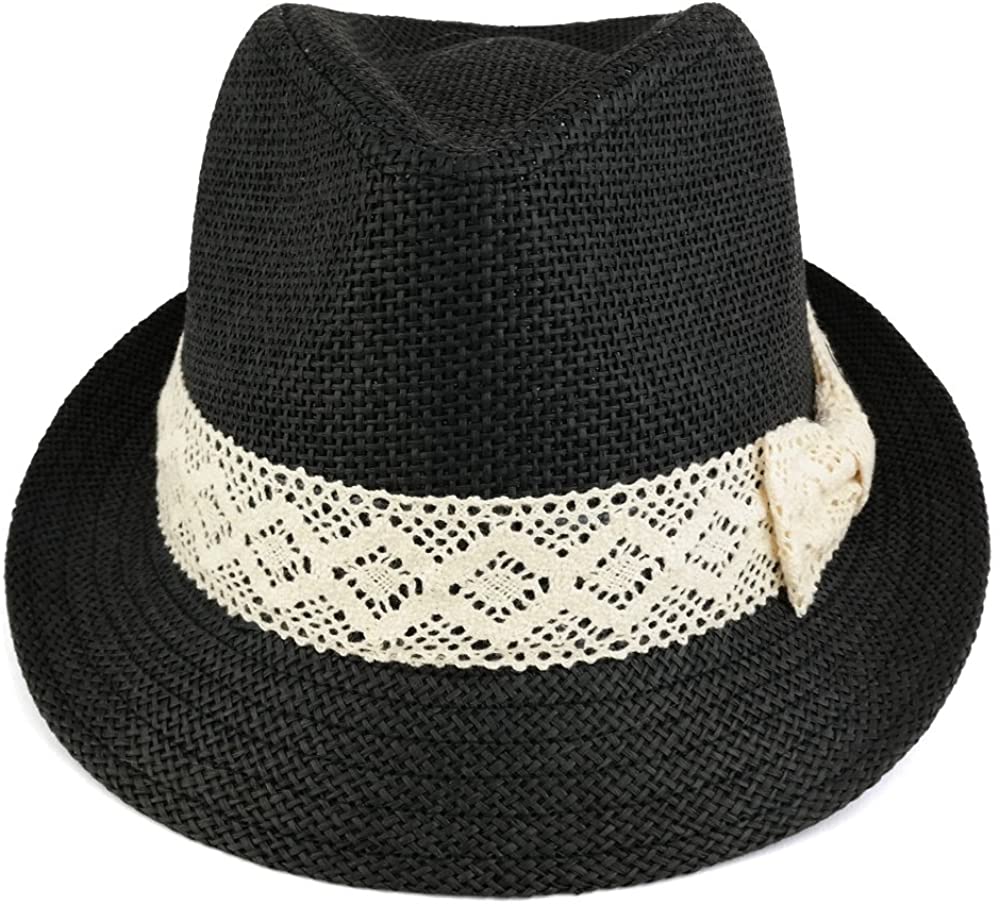 Colorful Paper Straw Fedora Hat with Lace Band