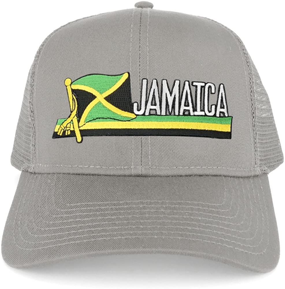 Jamaica Flag and Text Embroidered Cutout Iron on Patch Adjustable Mesh Trucker Cap
