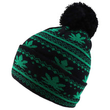 Marijuana Leafs Pom Pom Acrylic Beanie Hat - Kelly Green Black - WB071-86