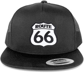 Armycrew Flexfit Route 66 White Black Patch 5 Panel Flatbill Mesh Snapback Cap