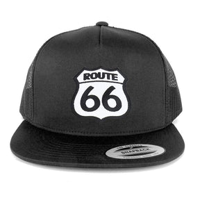 Armycrew Flexfit Route 66 White Black Patch 5 Panel Flatbill Mesh Snapback Cap