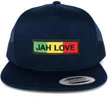 5 Panel Jah Love Green Yellow Red Embroidered Iron On Patch Flat Bill Mesh Snapback