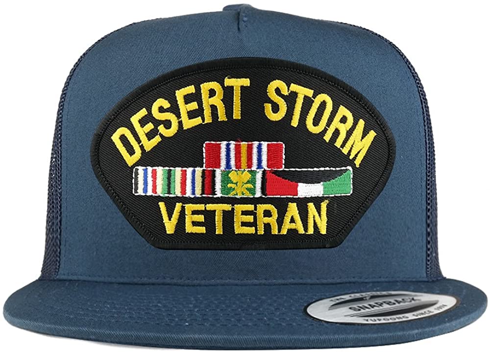 Armycrew 5 Panel Desert Storm Veteran Embroidered Patch Flatbill Mesh Snapback