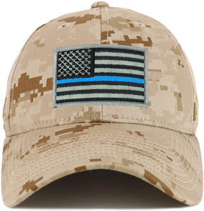 Armycrew Thin Blue Line American Flag Patch Camouflage Structured Baseball Cap