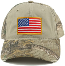 US American Flag Patch Mossy Oak Realtree Camo Adjustable Cap - Khaki