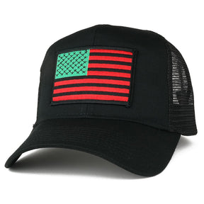 AC Racing USA American Flag Patch Snapback Trucker Mesh Cap - Black
