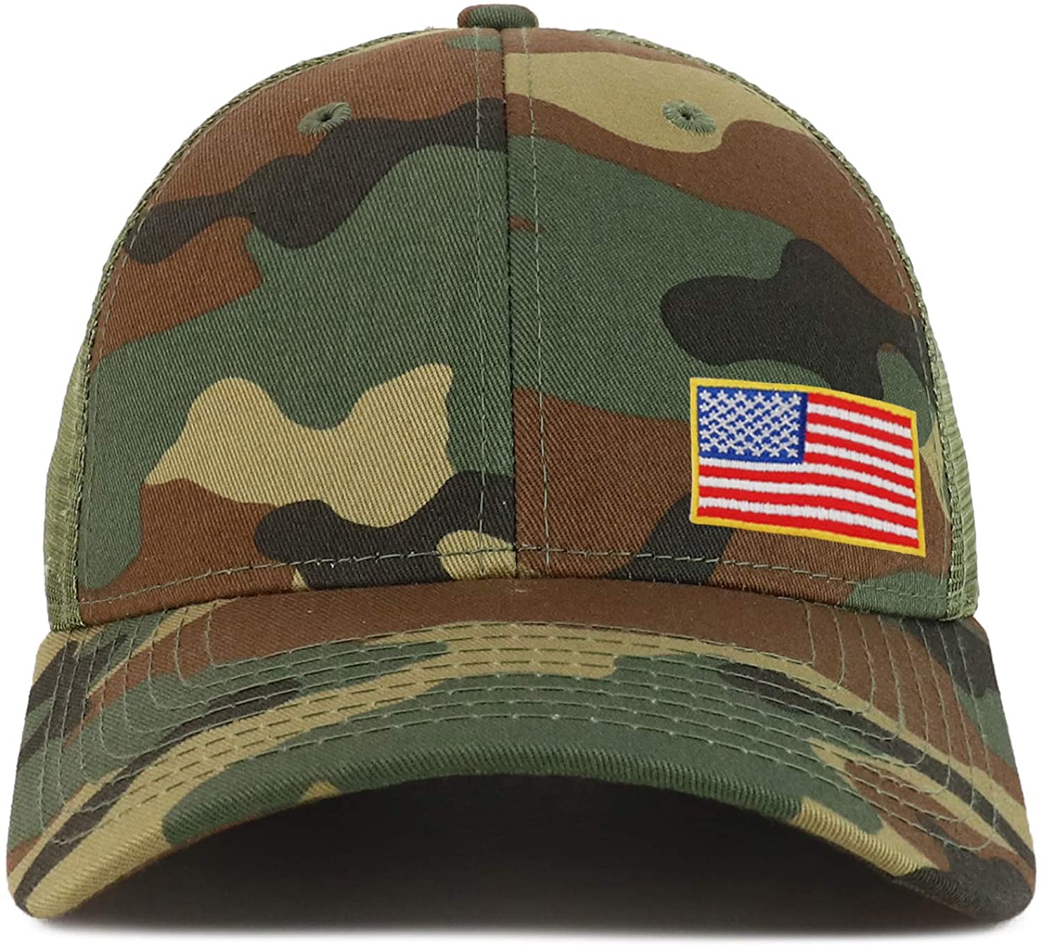 Armycrew Small Side American Flag Patch Camouflage Structured Mesh Trucker Cap - WDL