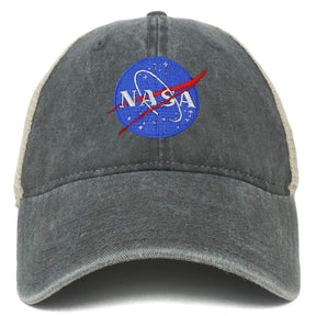 Armycrew Oversize XXL NASA Insignia Logo Embroidered Washed Trucker Mesh Cap - Black - 2XL
