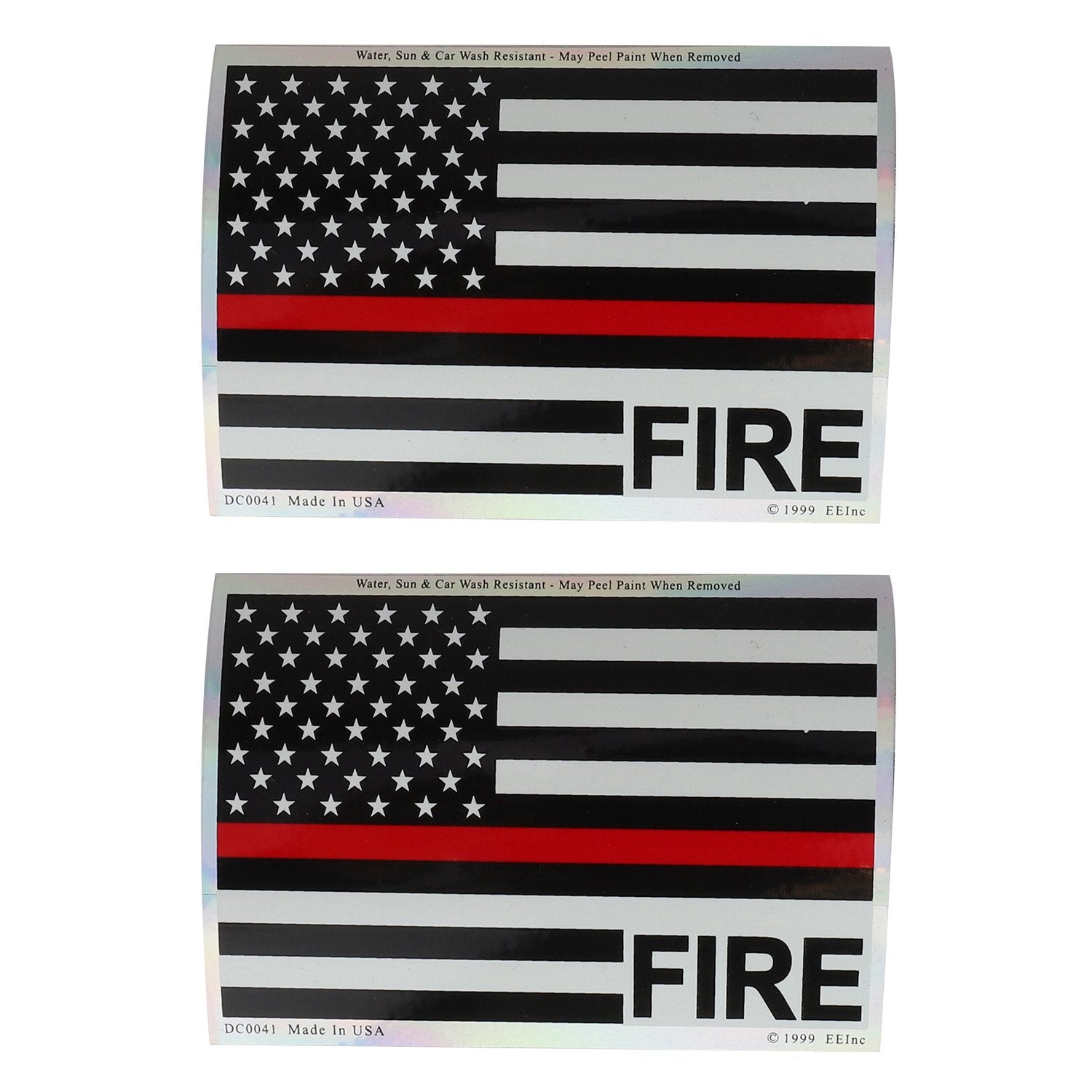 Armycrew Made in USA Thin Red Line Fire USA Flag Patriotic Stickers 2 Pack