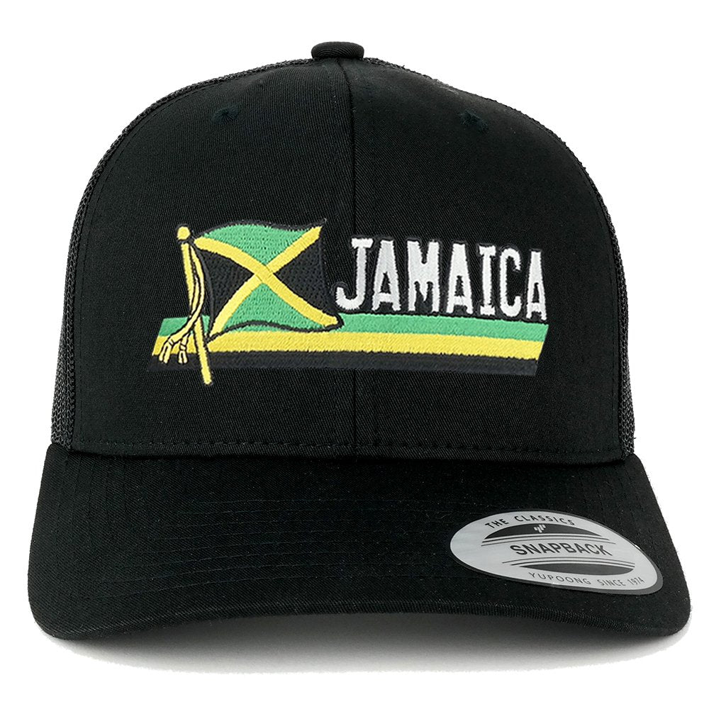 Flexfit Jamaica Flag with Text Cutout Embroidered Iron on Patch Snapback Mesh Trucker Cap