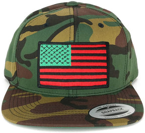 Flexfit Patriotic American Flag Patch Flat Bill Snapback Cap - Camo
