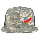 Small Side American Flag Iron on Patch Flat Bill Ripstop Trucker Mesh Cap