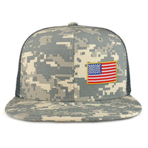 Small Side American Flag Iron on Patch Flat Bill Ripstop Trucker Mesh Cap