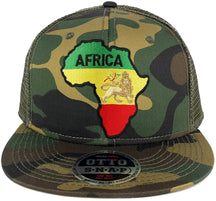 RGY Africa Map and Rasta Lion Embroidered Patch Camo Flat Bill Snapback Mesh Cap