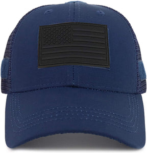 Armycrew US American Flag Black 3D Rubber Tactical Patch Trucker Mesh Back Cap