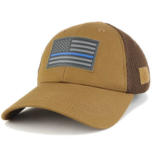 Armycrew Thin Blue Line American Flag 3D Rubber Tactical Patch Low Crown Adjustable Mesh Cap