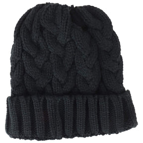 Armycrew Cable Knit Messy Bun Hair Winter Ponytail Beanie Cap