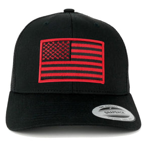 Flexfit American Flag Patch Snapback Trucker Mesh Cap - Black - Black Grey
