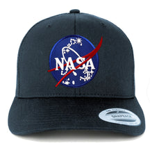 Flexfit NASA Insignia Logo Embroidered Patch Snapback Trucker Mesh Cap - Black