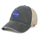 Armycrew Oversize XXL NASA Insignia Logo Embroidered Washed Trucker Mesh Cap - Black - 2XL