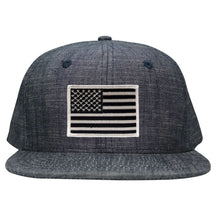 Washed Denim USA American Flag Embroidered Iron on Patch Snapback - BLU - BLACK WHITE