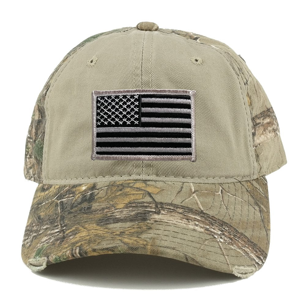 US American Flag Patch Mossy Oak Realtree Camo Adjustable Cap - Khaki