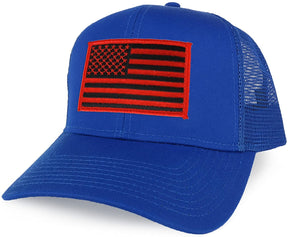 Armycrew XXL Oversize Black Red USA Flag Patch Mesh Back Trucker Baseball Cap - Black