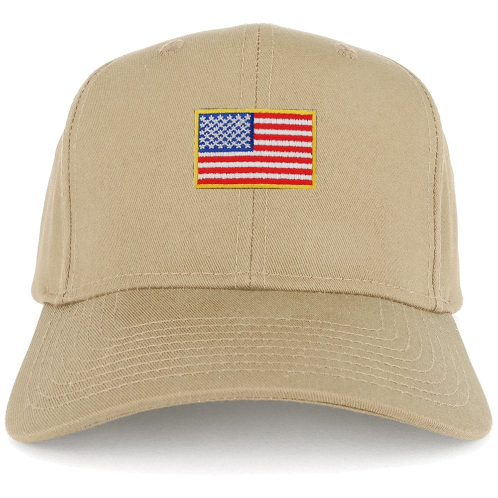 Armycrew XXL Oversize USA Small Flag Iron On Patch Solid Baseball Cap - Khaki
