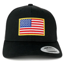 Flexfit American Flag Patch Snapback Trucker Mesh Cap - Black - Black Grey