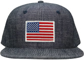 Washed Denim USA American Flag Embroidered Iron on Patch Snapback - BLU - WHITE