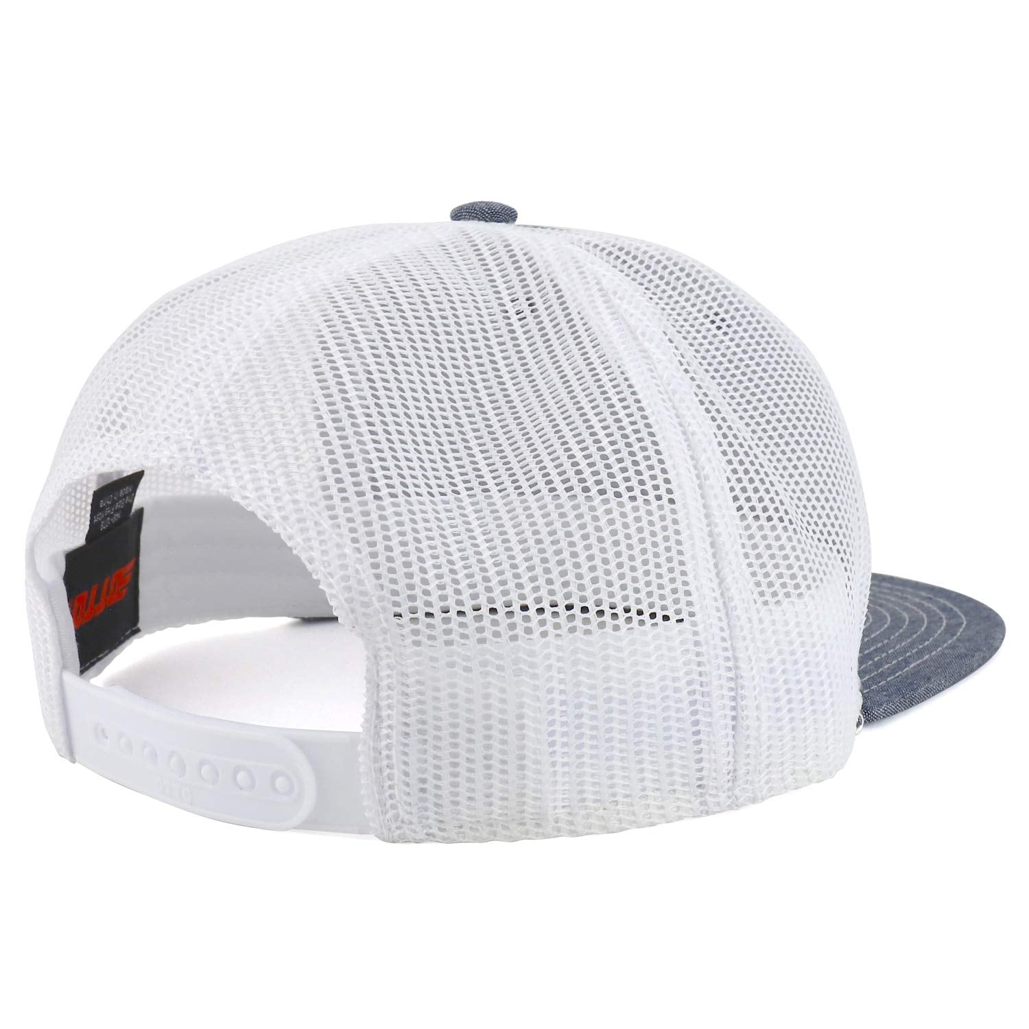 Armycrew Structured Chambray Flatbill Mesh Trucker Snapback Cap - Navy White