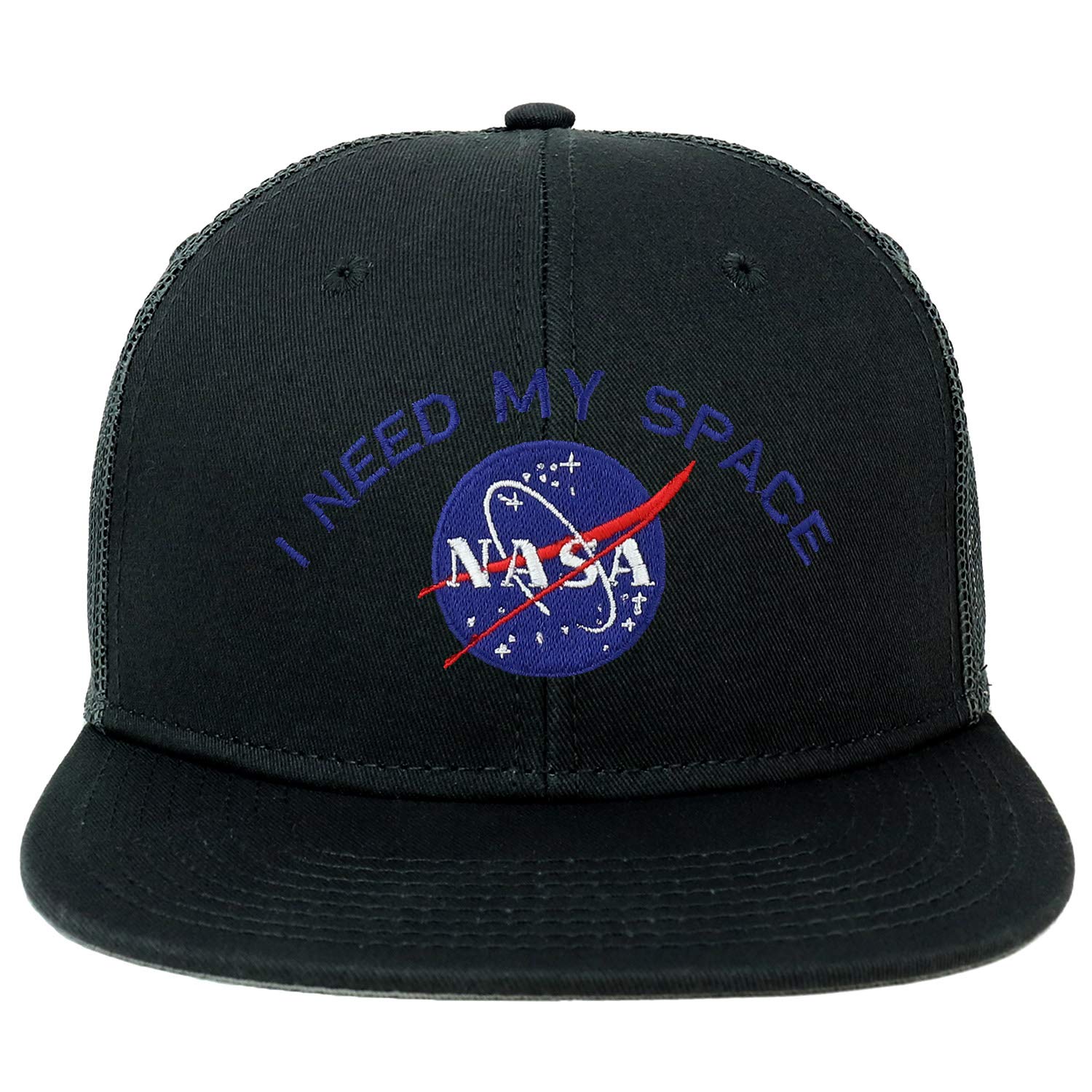 Armycrew Oversize XXL NASA I Need My Space Embroidered Flatbill Mesh Snapback Cap - Black - 2XL