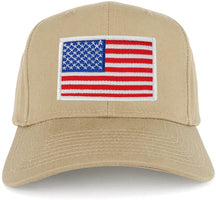 USA American Flag Logo Embroidered Iron On Patch Snap Back Cap - Khaki