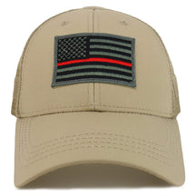 Armycrew USA Flag Thin Red Line Tactical Embroidered Patch Trucker Mesh Cap