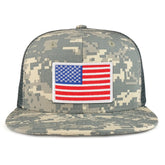 White American Flag Iron on Patch Flat Bill Ripstop Trucker Mesh Cap