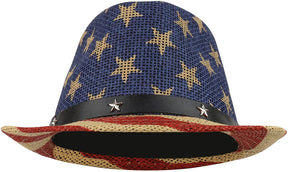Armycrew American Flag Design Firm Lightweight Toyo Straw Fedora Hat