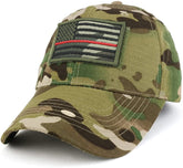 Armycrew USA Camo Thin Red Flag Tactical Patch Cotton Adjustable Baseball Cap