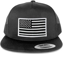 Flexfit 5 Panel American Flag Patched Snapback Mesh Charcoal Cap - Black Red Patch