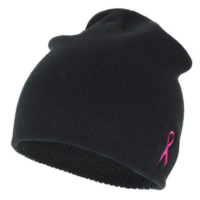 Armycrew Made in USA Small Breast Cancer Ribbon Side Embroidered Short Beanie