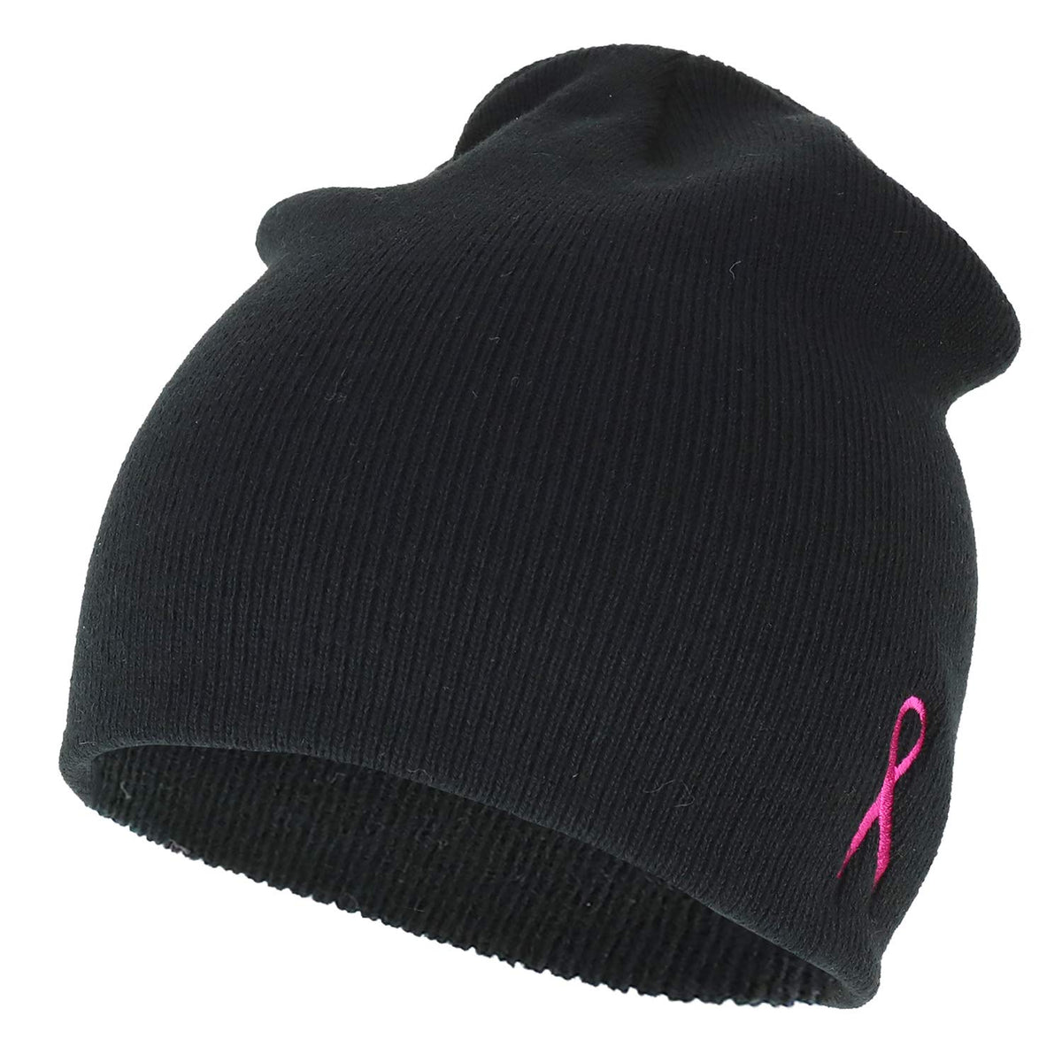 Armycrew Breast Cancer Awareness Pink Ribbon Side Embroidered Short Beanie