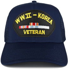 Armycrew WW2 to Korea Veteran Embroidered Patch Snapback Mesh Trucker Cap - Black
