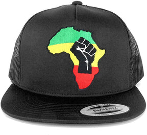 Armycrew Flexfit RGY Fist Africa Map Patch 5 Panel Flatbill Mesh Snapback Cap