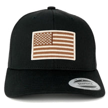 Flexfit American Flag Patch Snapback Trucker Mesh Cap - Black - Black Grey