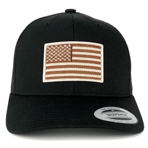 Flexfit American Flag Patch Snapback Trucker Mesh Cap - Black - Black Grey